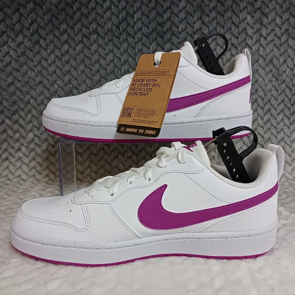 Nike Court Borough Low Recraft White Fuchsia GS Sneakers Shoes Sz 7Y Women's 8.5